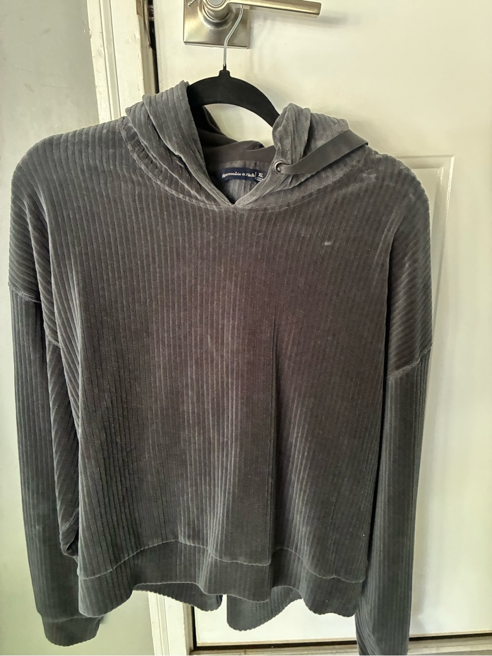 Abercrombie & Fitch Ribbed Velvet Crewneck Hoodie - Charcoal Gray